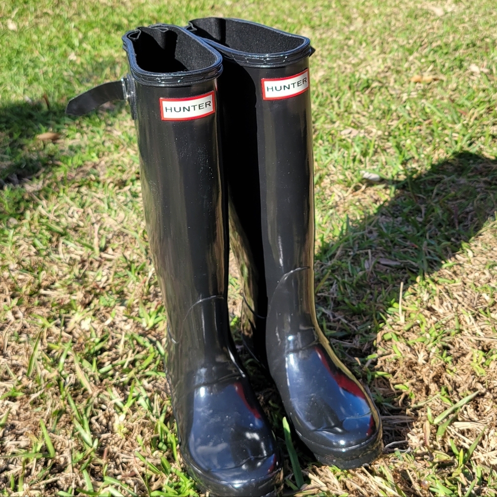 Hunter Original Glossy Black Tall Rain Boots Women’s Size 5 Waterproof Rubber